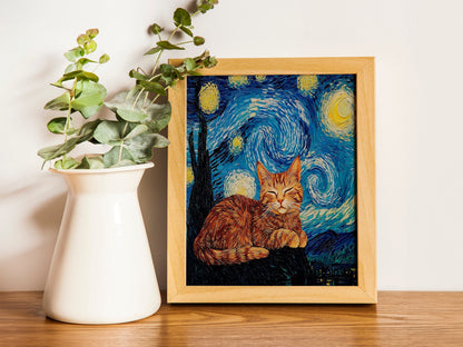 Vincent Van Gogh Cat Print, The Starry NightInspired Funny Black Cat Art, Humorous Cat Poster for Van Gogh Fans, Quirky Home Decor Gift Idea