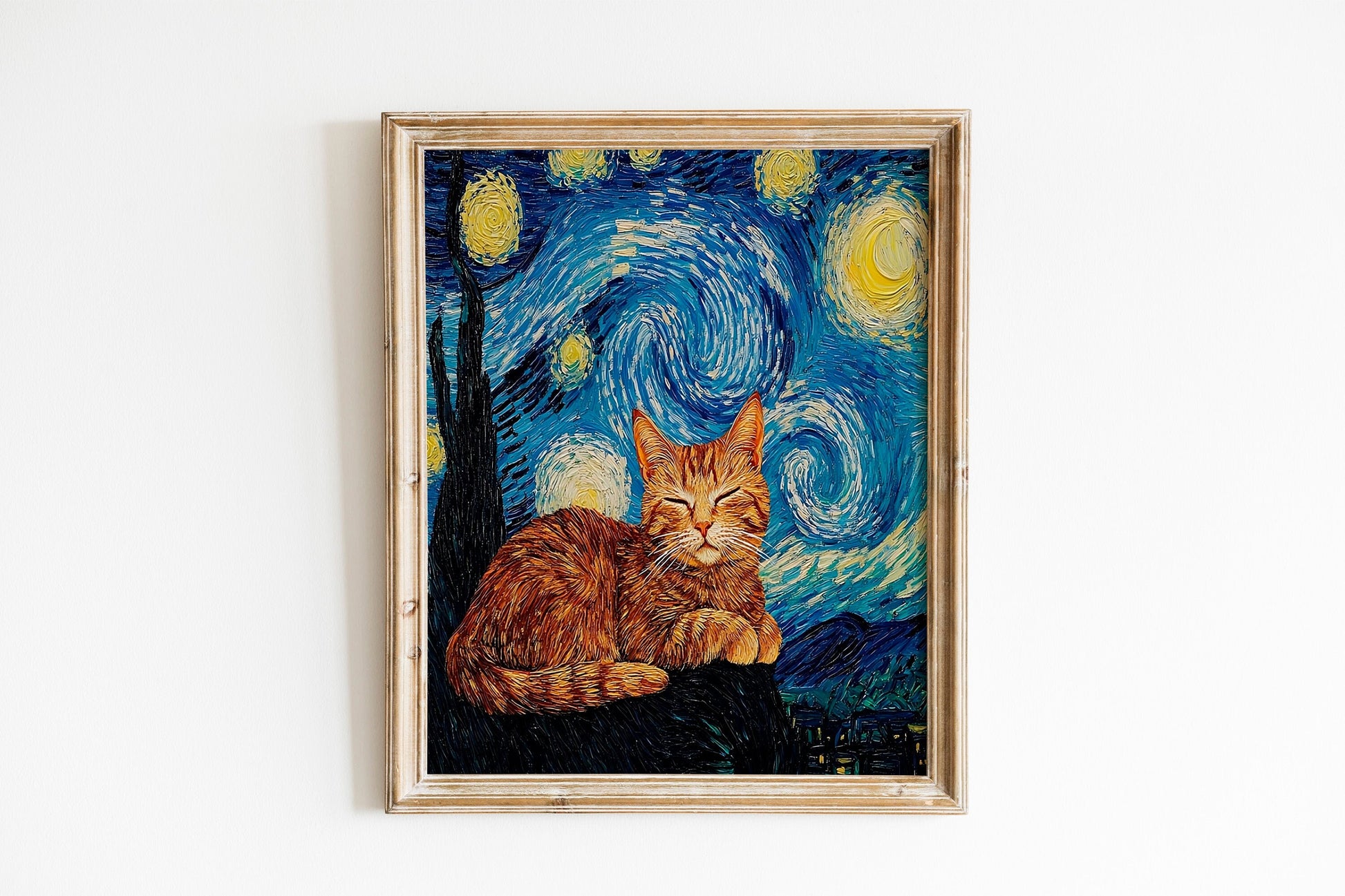 Vincent Van Gogh Cat Print, The Starry NightInspired Funny Black Cat Art, Humorous Cat Poster for Van Gogh Fans, Quirky Home Decor Gift Idea