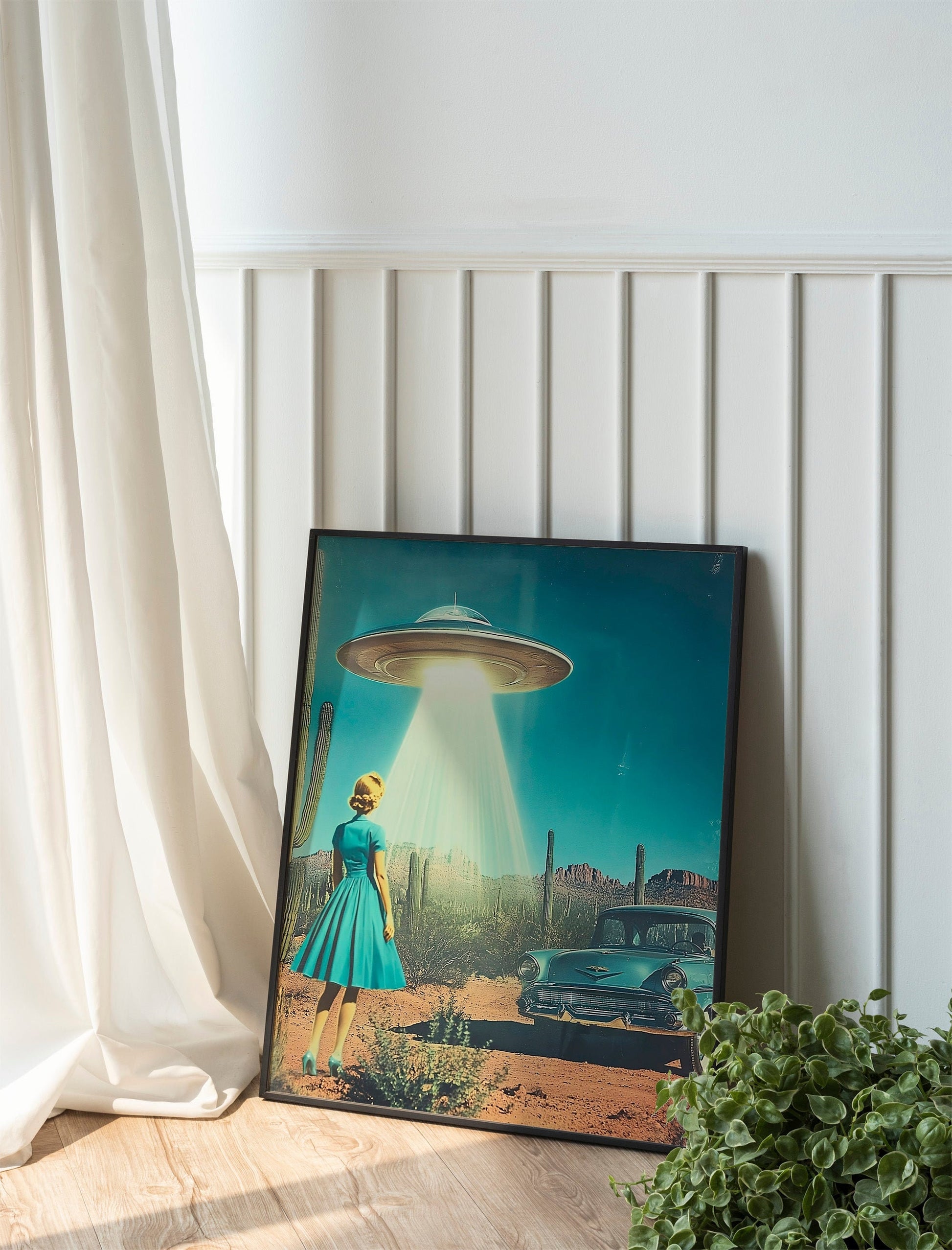 UFO Desert SciFi Wall Art, Girly Retro Alien Poster for Aesthetic Room Decor, Fun Printable Wall Art for Eclectic Spaces, HighQuality Print.