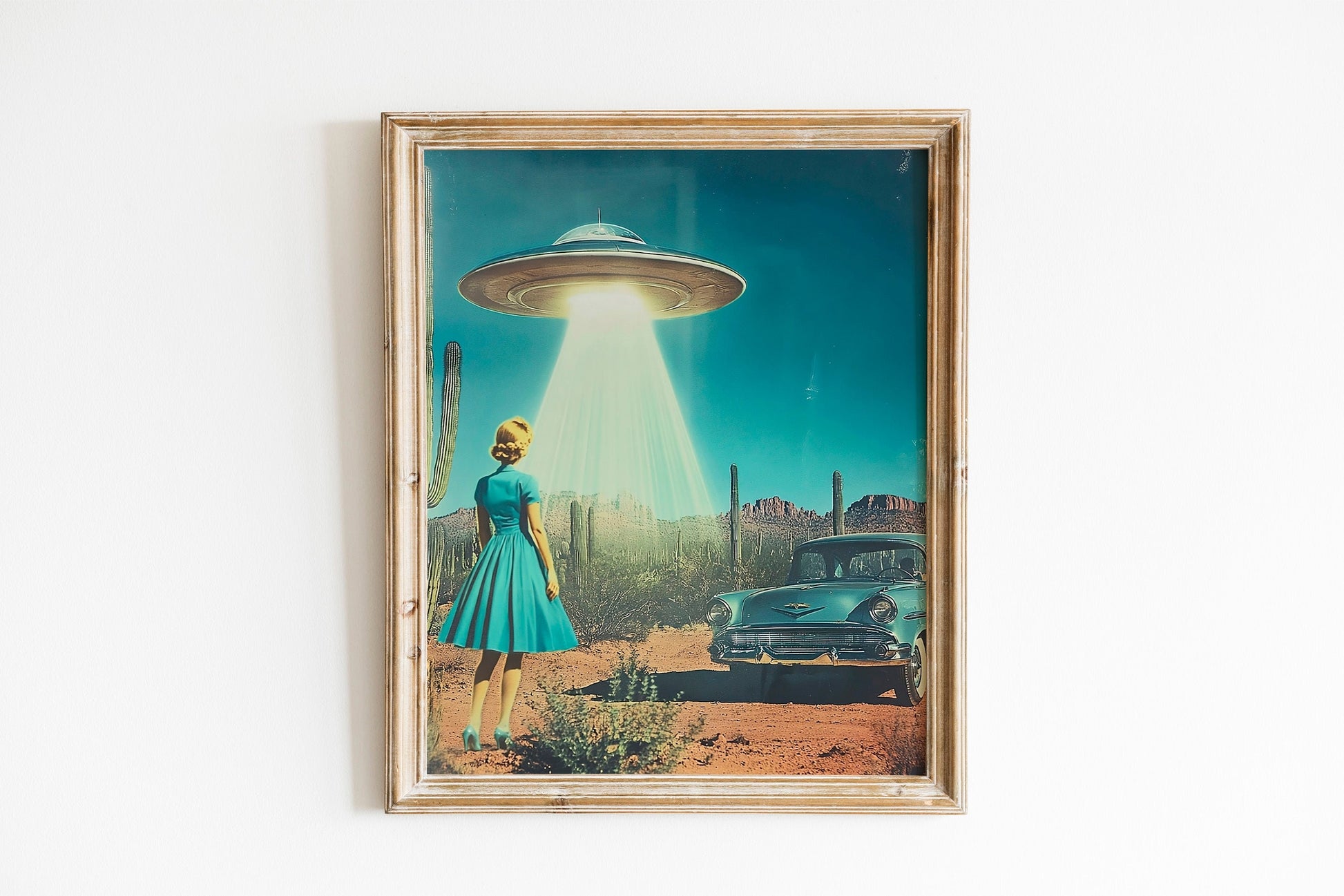 UFO Desert SciFi Wall Art, Girly Retro Alien Poster for Aesthetic Room Decor, Fun Printable Wall Art for Eclectic Spaces, HighQuality Print.