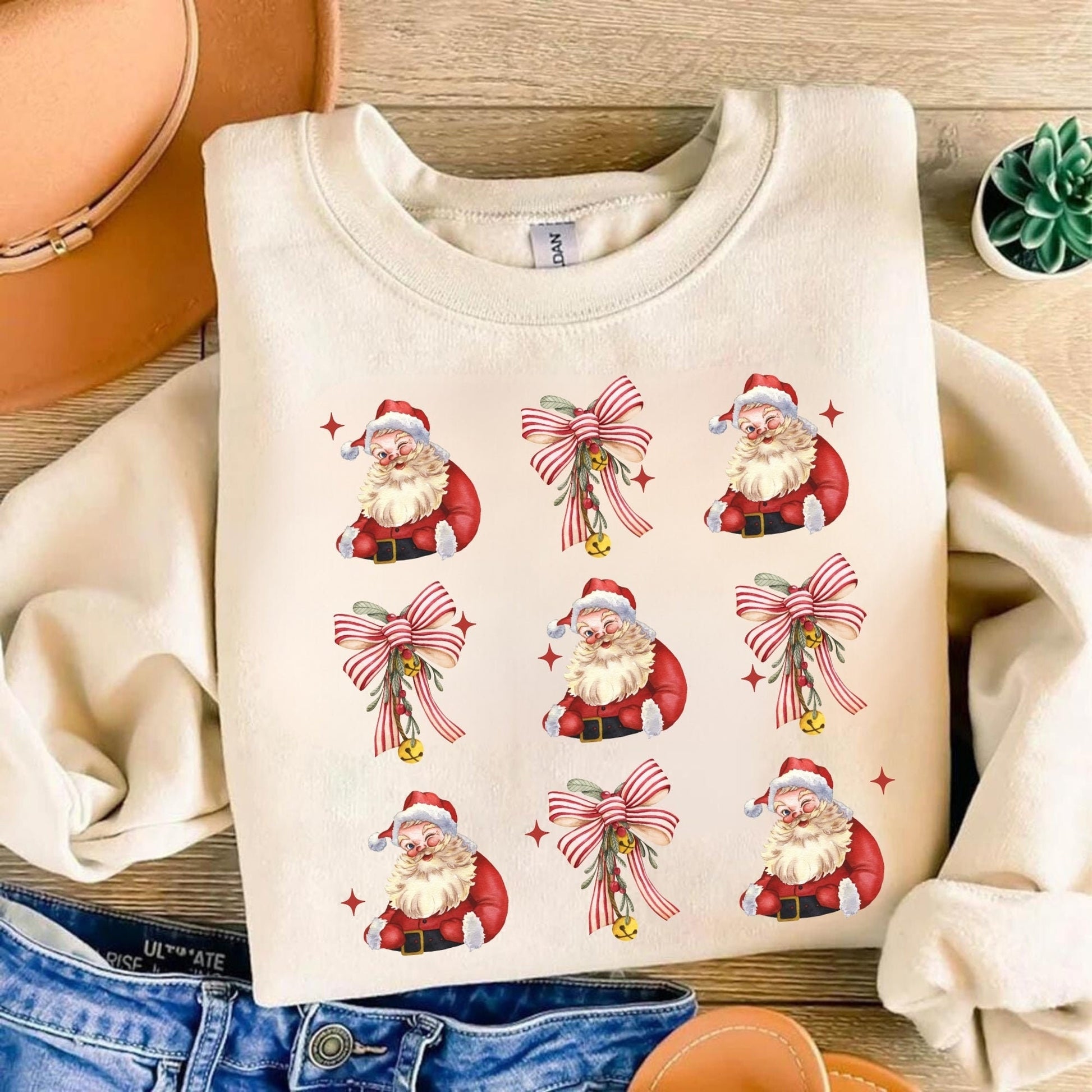Christmas Santa and Coquette Bow - Cute Santa Tee - Christmas Shirt Design - Trendy Christmas Shirt