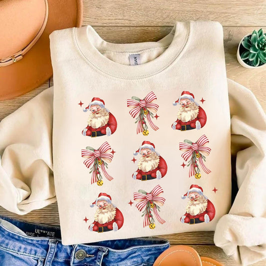 Christmas Santa and Coquette Bow - Cute Santa Tee - Christmas Shirt Design - Trendy Christmas Shirt
