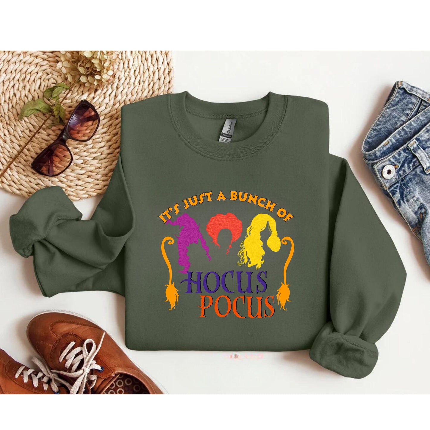 It's Just A Bunch of Hocus Pocus - Hocus Pocus Witch T shirt - Crew Neck Sweatshirt - Trendy Halloween Shirt