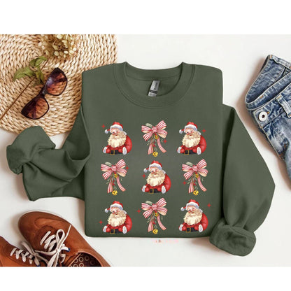 Christmas Santa and Coquette Bow - Cute Santa Tee - Christmas Shirt Design - Trendy Christmas Shirt