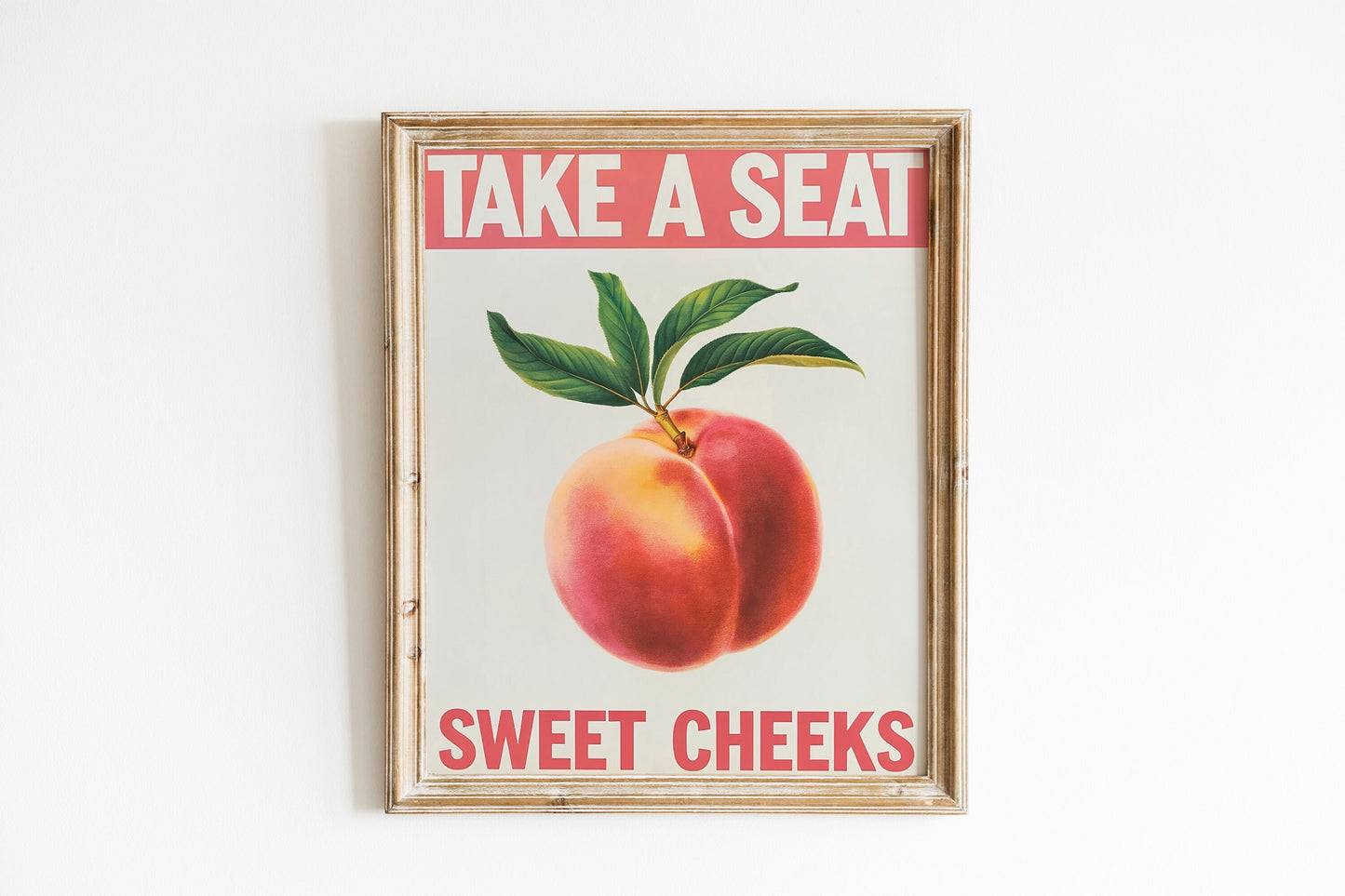Take a Seat Sweet Cheeks" Bathroom Poster, Funny Toilet Printable Art, Retro Bathroom Decor with Peach Illustration, Quirky Wall Art for