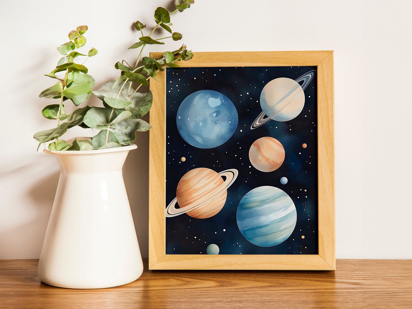 Space Kids Room Prints, Astronaut and Planets Wall Art Set of three for Outer SpaceThemed Rooms, Fun Watercolor Rocket Posters for Trendy