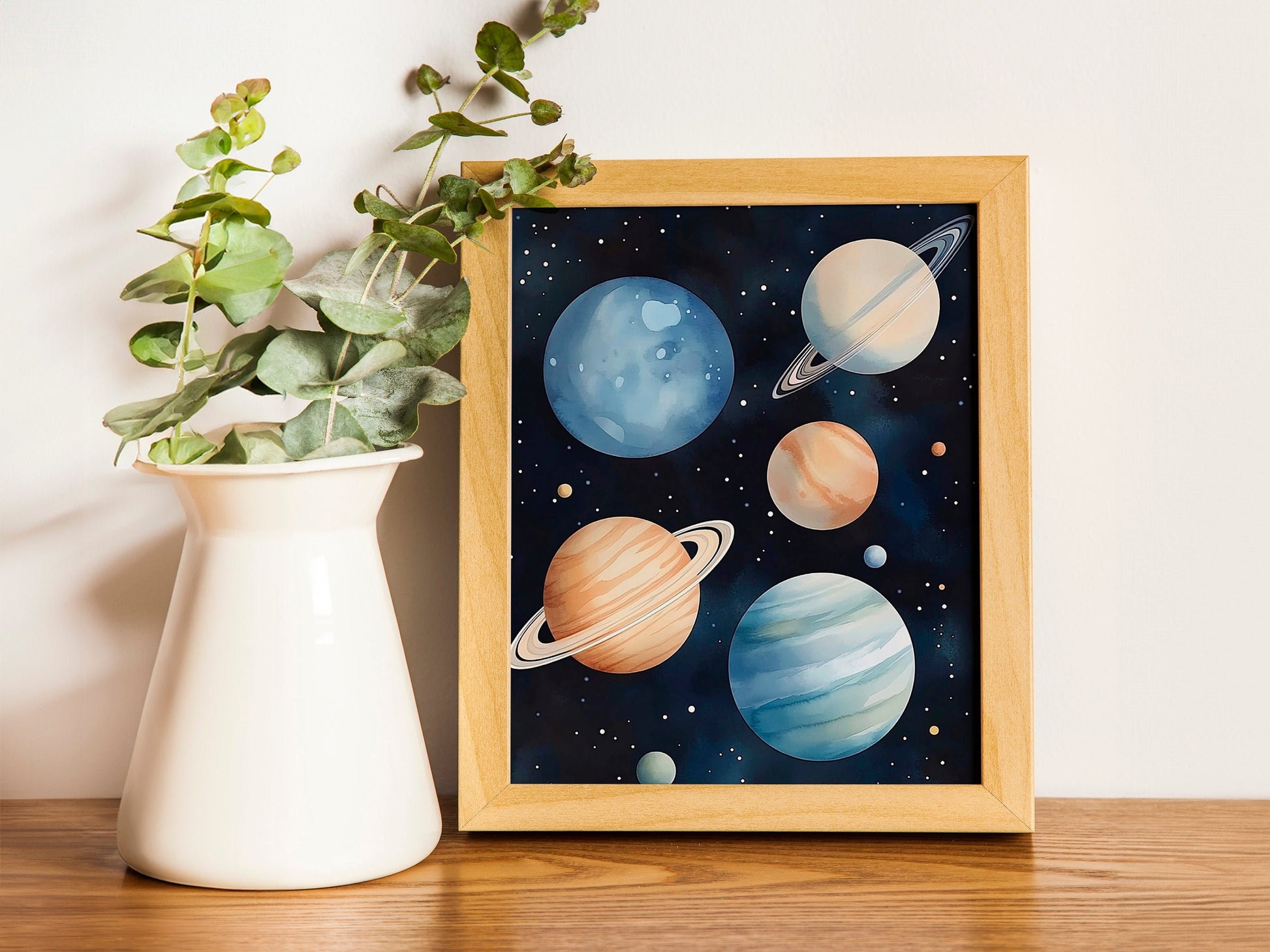 Space Kids Room Prints, Astronaut and Planets Wall Art Set of three for Outer SpaceThemed Rooms, Fun Watercolor Rocket Posters for Trendy