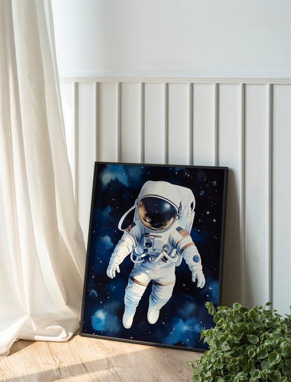 Space Kids Room Prints, Astronaut and Planets Wall Art Set of three for Outer SpaceThemed Rooms, Fun Watercolor Rocket Posters for Trendy