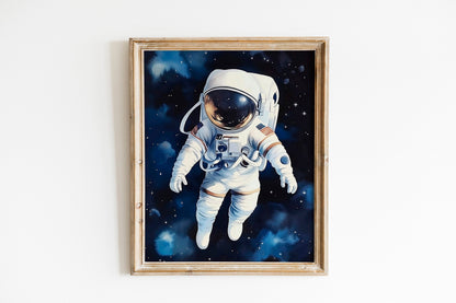 Space Kids Room Prints, Astronaut and Planets Wall Art Set of three for Outer SpaceThemed Rooms, Fun Watercolor Rocket Posters for Trendy