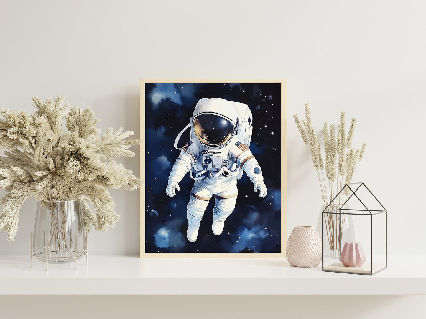Space Kids Room Prints, Astronaut and Planets Wall Art Set of three for Outer SpaceThemed Rooms, Fun Watercolor Rocket Posters for Trendy