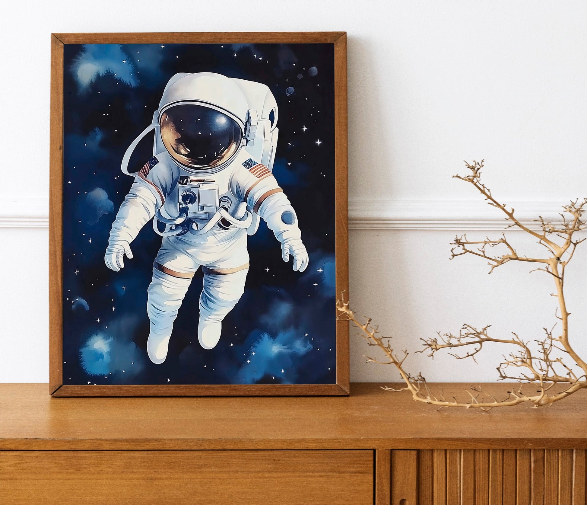 Space Kids Room Prints, Astronaut and Planets Wall Art Set of three for Outer SpaceThemed Rooms, Fun Watercolor Rocket Posters for Trendy