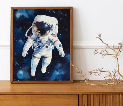Space Kids Room Prints, Astronaut and Planets Wall Art Set of three for Outer SpaceThemed Rooms, Fun Watercolor Rocket Posters for Trendy