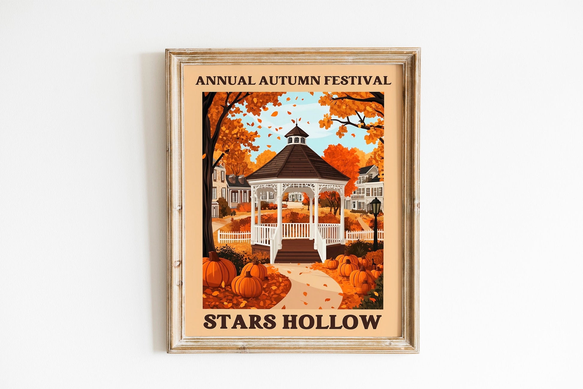 Set of two, Stars Hollow Poster, Flat Illustration Print Inspired by Gilmore Girls, Cute Window Shop Scene, FallThemed Art for Cozy