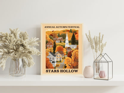 Set of two Stars Hollow Poster, Flat Illustration Print Inspired by Gilmore Girls, Cute Window Shop Scene, FallThemed Art for Cozy Seasonal