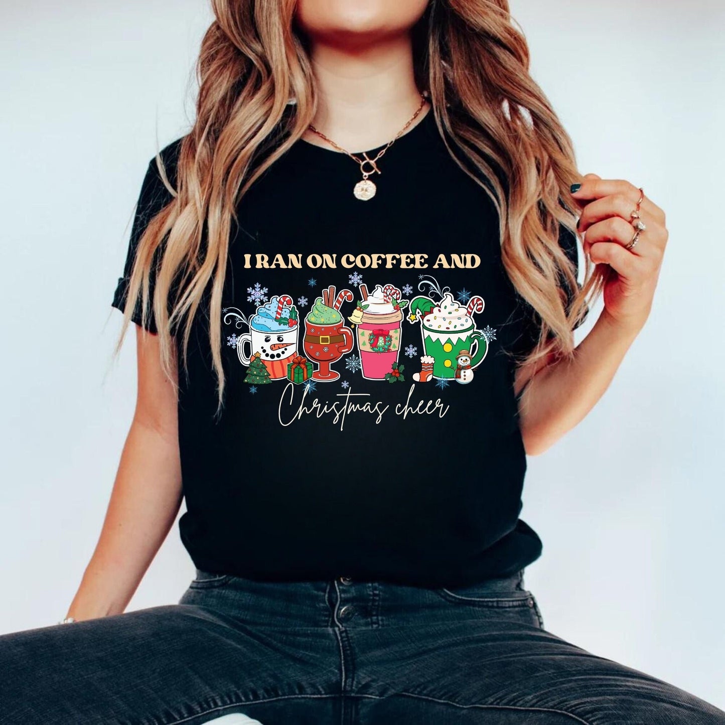 Run On Coffee And Christmas Cheer T shirt - Christmas Coffee Hoodie - Coffee Lover Gifts - Trendy Christmas Shirt