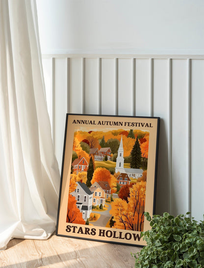Set of two Stars Hollow Poster, Flat Illustration Print Inspired by Gilmore Girls, Cute Window Shop Scene, FallThemed Art for Cozy Seasonal