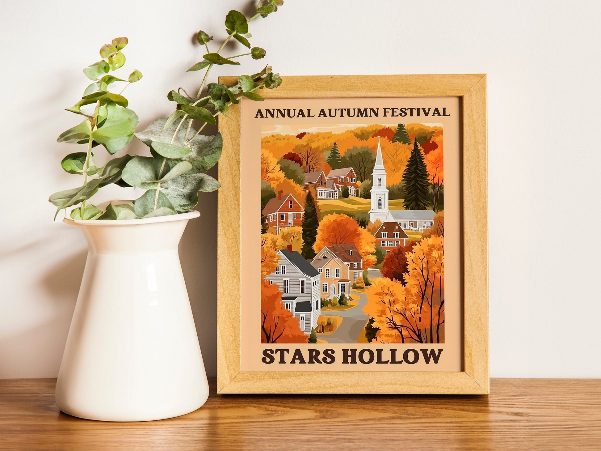 Set of two Stars Hollow Poster, Flat Illustration Print Inspired by Gilmore Girls, Cute Window Shop Scene, FallThemed Art for Cozy Seasonal
