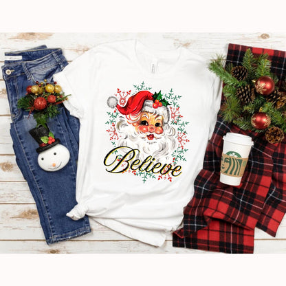 Christmas Believe Santa Shirt - Santa Claus Shirt - Cute Santa Tee - Trendy Christmas Shirt