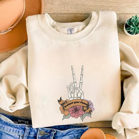 Mental Health Shirt Protect Your Peace Shirt - Mental Health Awareness Sweatshirt - Skeleton Hand Shirt