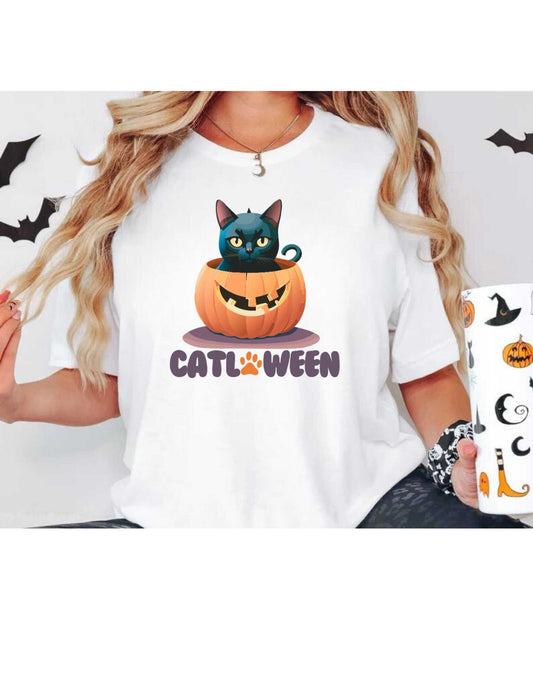 Catloween Halloween Cat Shirt, Trendy Halloween Shirt, Black Cat Halloween Tshirt