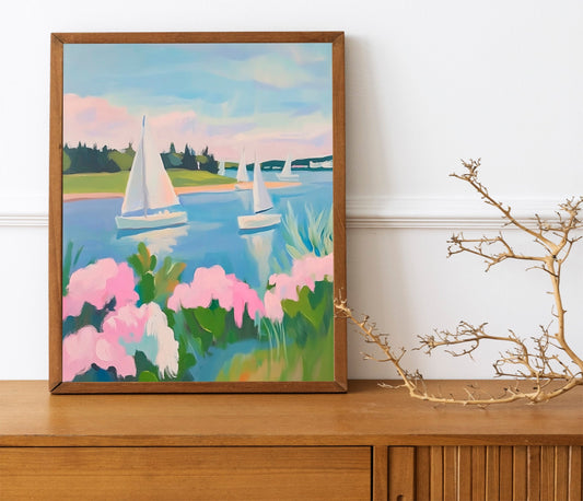 Summer Sailboats Art Set of two, Coquette Watercolor Poster for Trendy Dorm Room Decor, Perfect Gift or High-Quality Print for