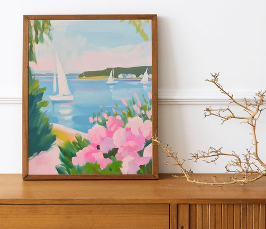 Summer Sailboats Art Set of two, Coquette Watercolor Poster for Trendy Dorm Room Decor, Perfect Gift or High-Quality Print for
