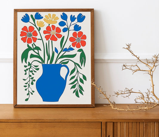 Set of three Floral Potted Plant Art Set, Colorful Scandinavian Botanical Wall Prints for Gallery Walls, High-Quality Floral Market Posters