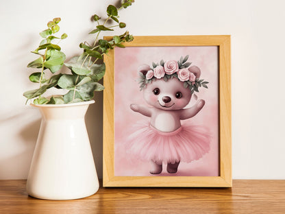 Ballerina Animal Nursery Print set of three, Adorable Baby Room Decor with Elephant, Bunny, and Bear Ballet Art, Perfect Wall Decor for