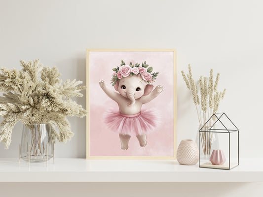 Ballerina Animal Nursery Print set of three, Adorable Baby Room Decor with Elephant, Bunny, and Bear Ballet Art, Perfect Wall Decor for
