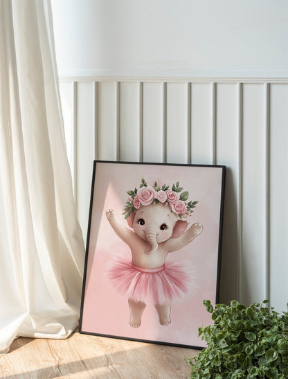 Ballerina Animal Nursery Print set of three, Adorable Baby Room Decor with Elephant, Bunny, and Bear Ballet Art, Perfect Wall Decor for