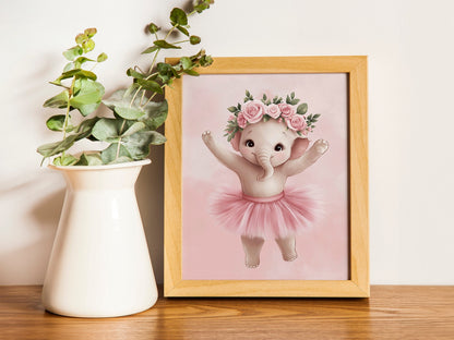 Ballerina Animal Nursery Print set of three, Adorable Baby Room Decor with Elephant, Bunny, and Bear Ballet Art, Perfect Wall Decor for