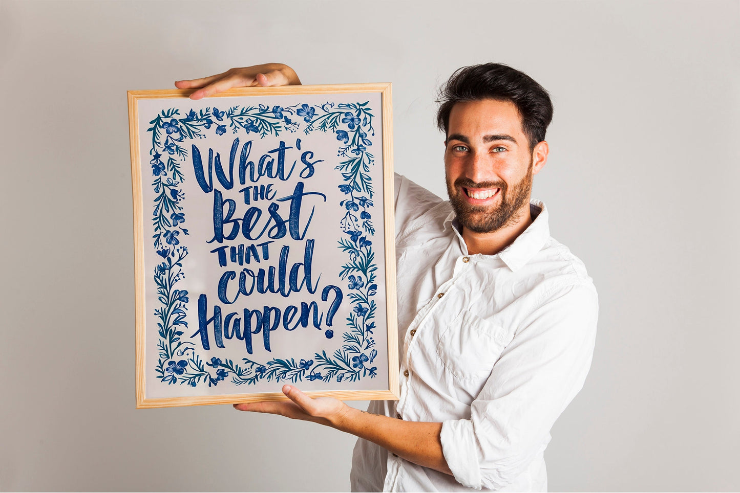 What's the best that could happen print, blue aesthetic wall art Uplifting quote art print, Light, Affirmations Print, Typography art
