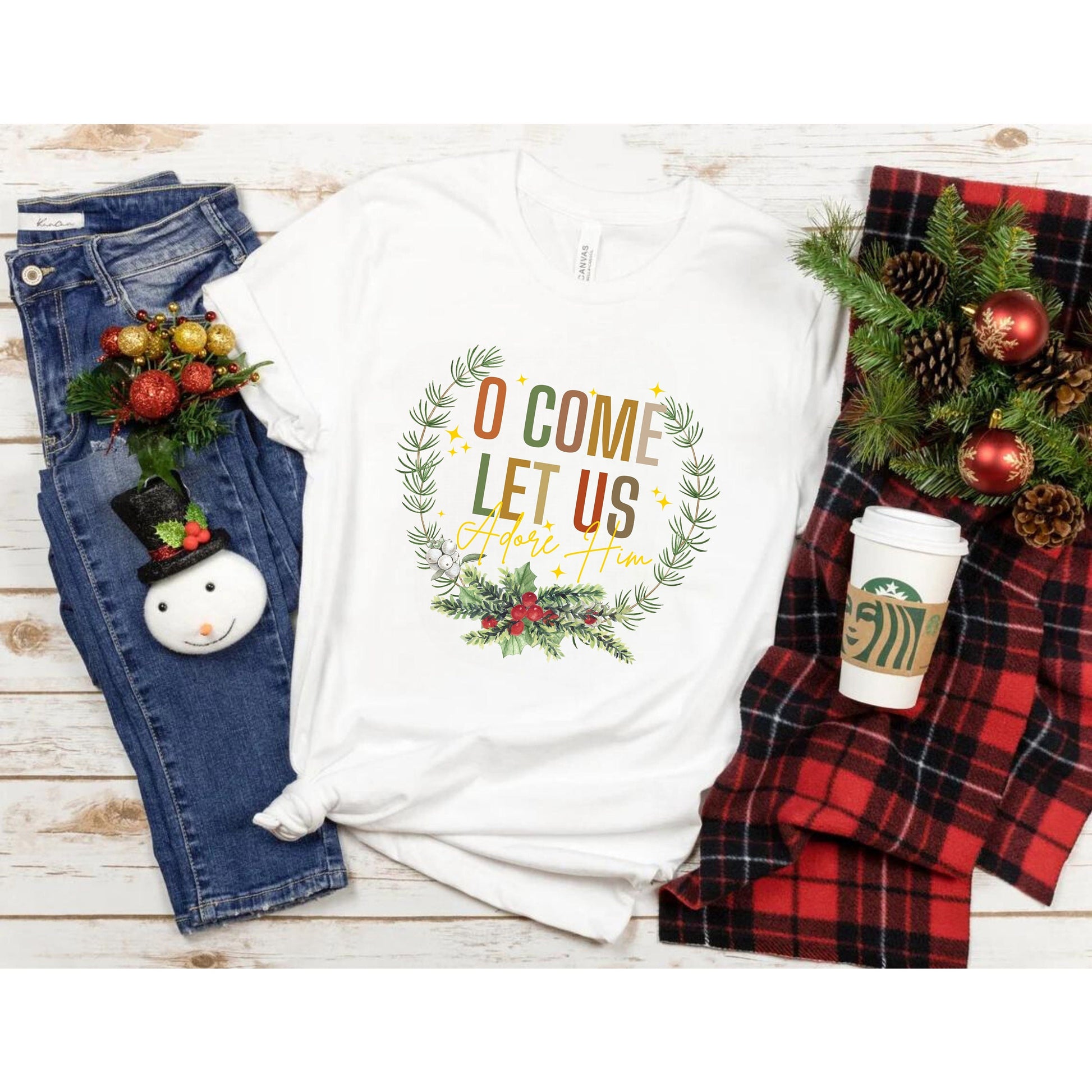 O Come Let Us Adore Him Shirt - Adore Him Xmas Shirt - Family Christmas Tee & Sweatshirt - Trendy Christmas Shirt