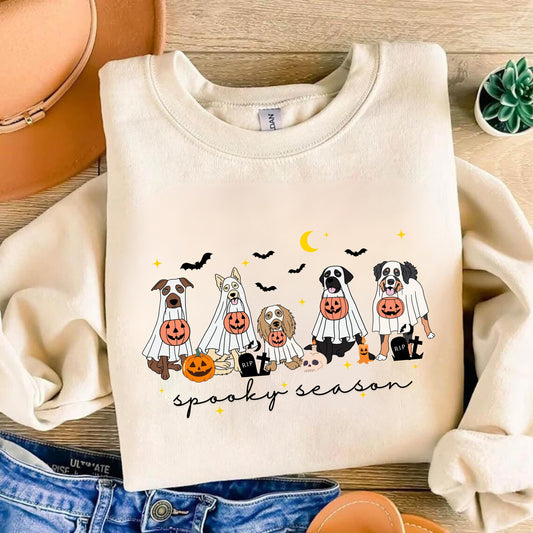 Halloween Ghost Dog T shirt - Retro Spooky Season Tee - Ghost Dog Shirt - Trendy Halloween Shirt