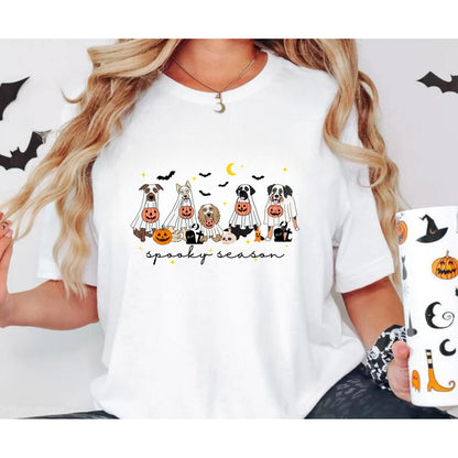 Halloween Ghost Dog T shirt - Retro Spooky Season Tee - Ghost Dog Shirt - Trendy Halloween Shirt