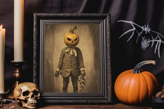 Halloween Vintage Pumpkin Head Antique Photograph Art Print, Fall Decor, Vintage Halloween Illustration, Vintage Halloween Photograph