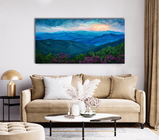 Canvas Wall Art of Blue Ridge Mountains and Forest Canvas Art Print, Forest Art Wall Decor, Tree Art, Mountain Art