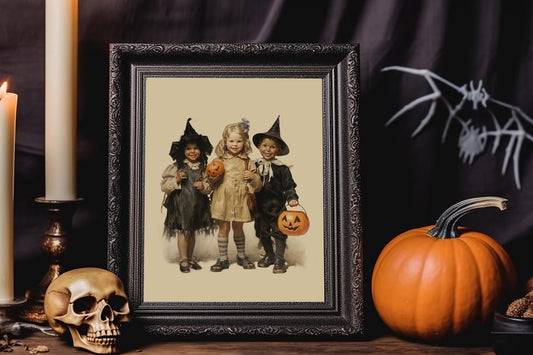 Halloween Vintage Three Friends Trick or Treating Art Print, Vintage Halloween Illustration, Halloween Print, Vintage Trick or Treating
