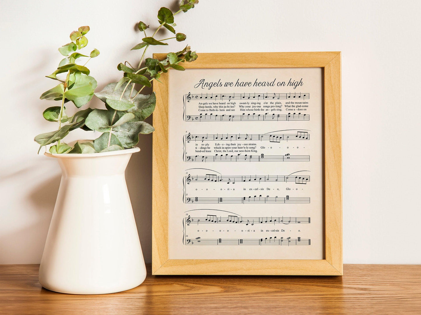 Angels, we have heard, Vintage Sheet Music Botanical Wall Art, Wall Artwork , Framed Pressed Flowers , Gallery Wall Deco