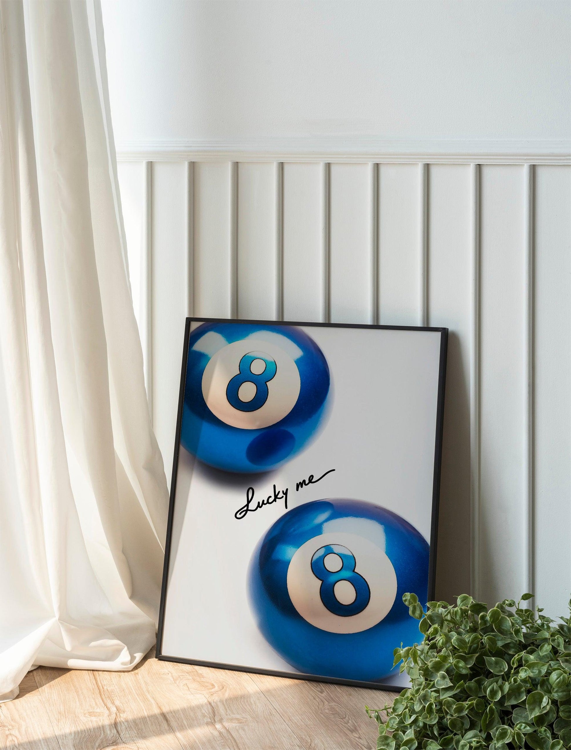 8 Pool Balls Retro Print, Blue Lucky Me Poster, Trendy Maximalist Wall Art for Apartments, Preppy and Aesthetic Decor, Unique Poster Design