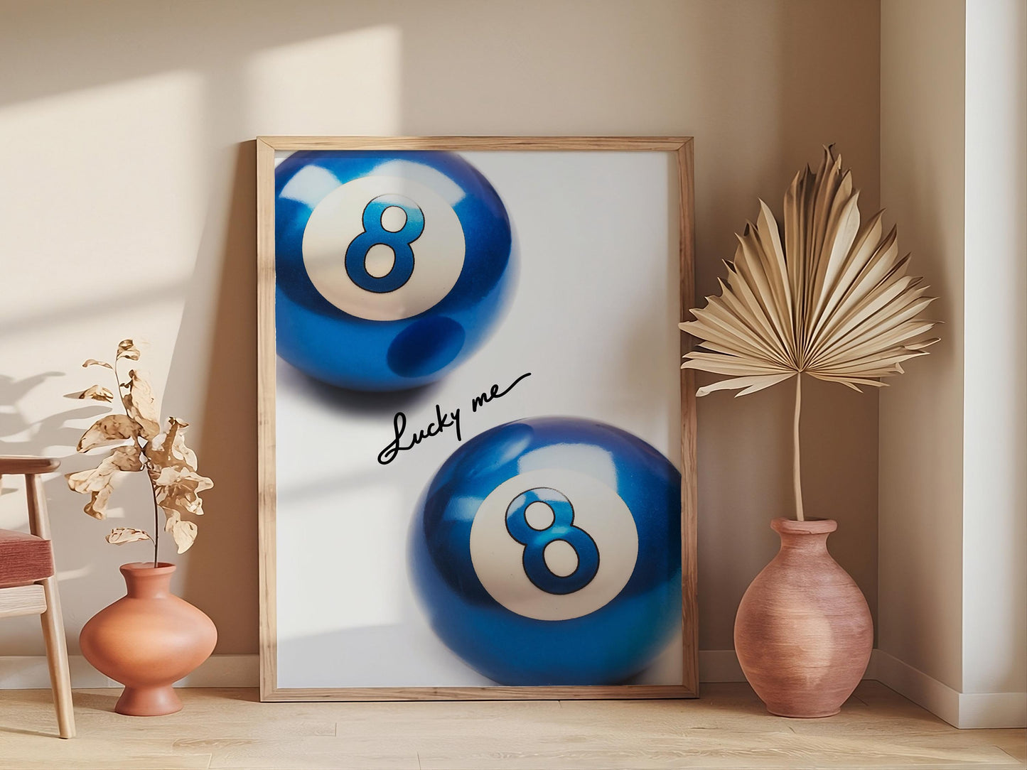 8 Pool Balls Retro Print, Blue Lucky Me Poster, Trendy Maximalist Wall Art for Apartments, Preppy and Aesthetic Decor, Unique Poster Design