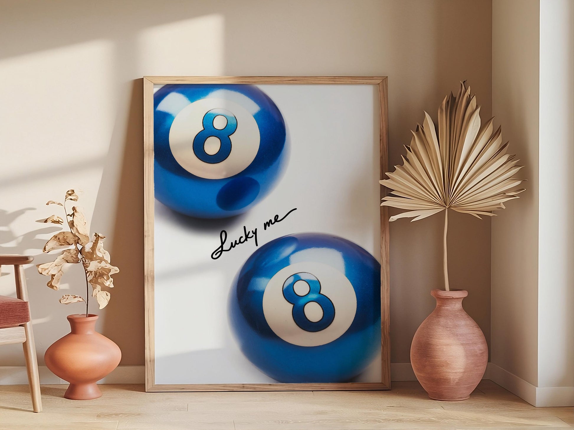 8 Pool Balls Retro Print, Blue Lucky Me Poster, Trendy Maximalist Wall Art for Apartments, Preppy and Aesthetic Decor, Unique Poster Design