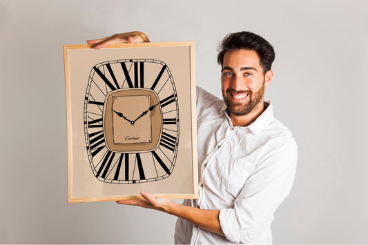 Designer Clock Funky Wall Art Featuring Pink and Orange Retro Room Decor, Aesthetic Preppy Bar Cart or Dorm Room Style