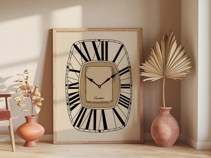 Designer Clock Funky Wall Art Featuring Pink and Orange Retro Room Decor, Aesthetic Preppy Bar Cart or Dorm Room Style