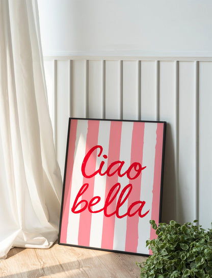 Ciao Bella Print, Trendy Italian Quote Typography Wall Art, Pink Retro Poster, Cute Digital Download, Perfect for Girly Room Decor and