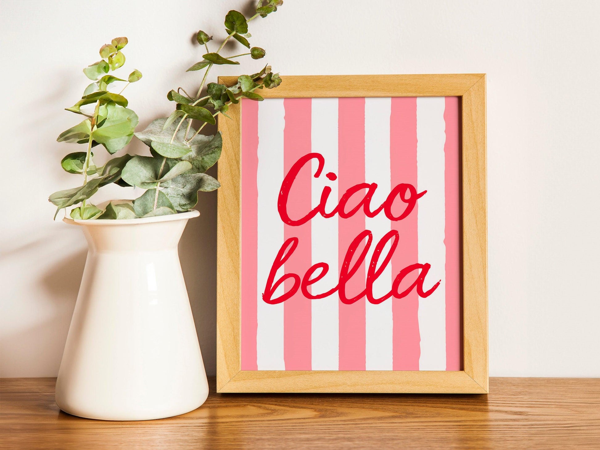 Ciao Bella Print, Trendy Italian Quote Typography Wall Art, Pink Retro Poster, Cute Digital Download, Perfect for Girly Room Decor and