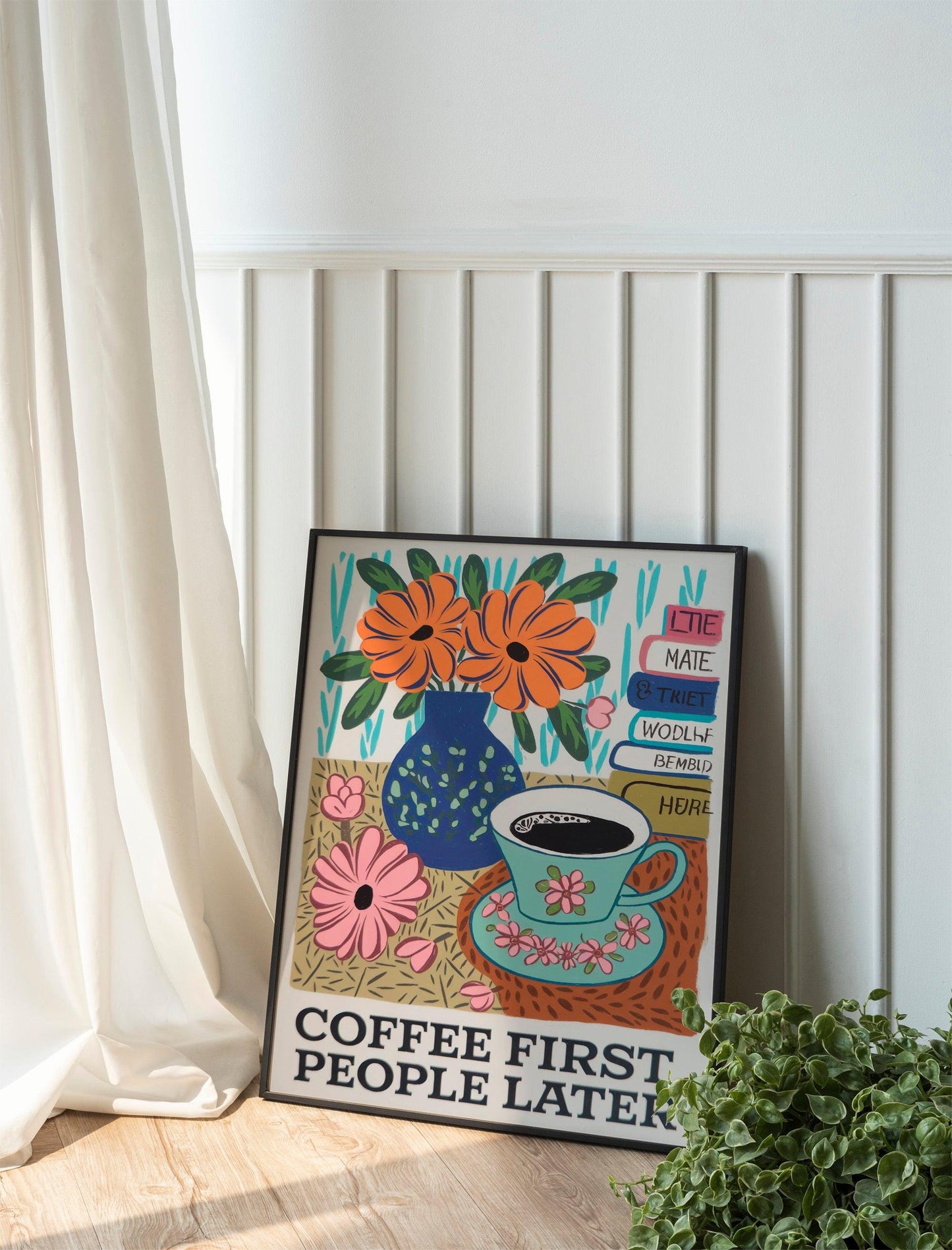 Coffee First Retro Wall Art, Perfect Downloadabl e Print for Maximalist Kitchen Decor or a Trendy Coffee Cart Gift for Friends