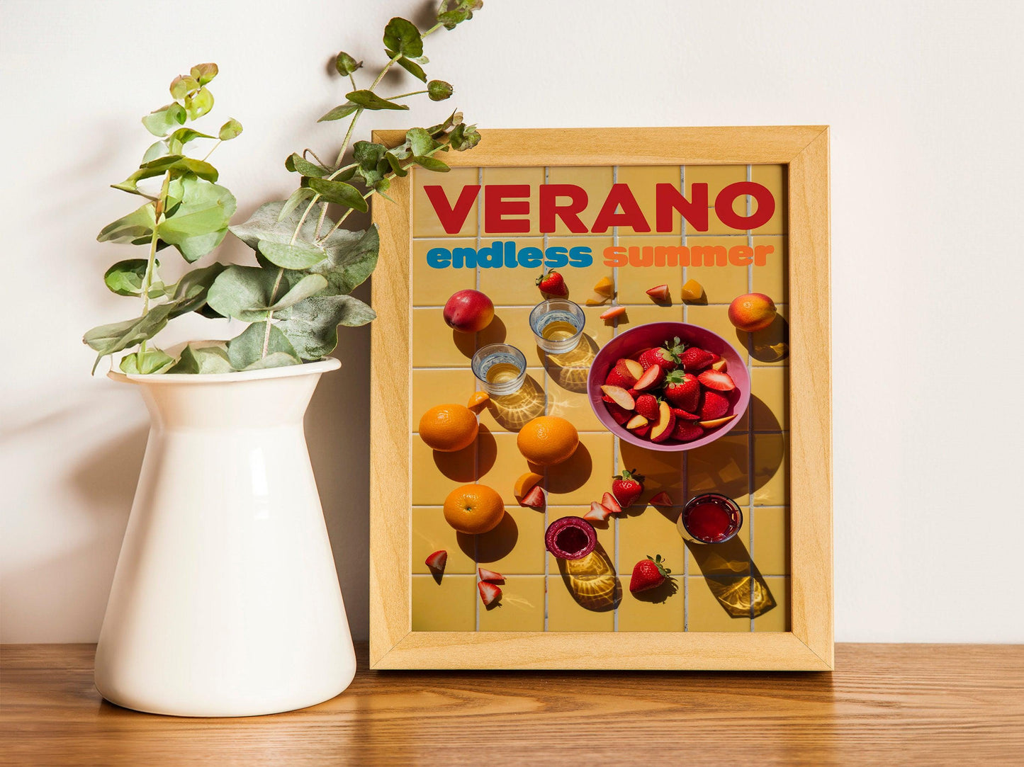 Verano Retro Summer Wall Art Featuring 70s Orange Psychedelic Prints, Trendy Preppy Decor for Kitchen or Living Room Spaces