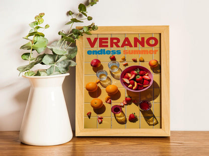 Verano Retro Summer Wall Art Featuring 70s Orange Psychedelic Prints, Trendy Preppy Decor for Kitchen or Living Room Spaces
