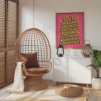 You Are Amazing Pink and Orange Poster, Funky 70s Retro Wall Art, Printable Digital Artwork, Girly Trendy Decor for Dorm Rooms, Instant